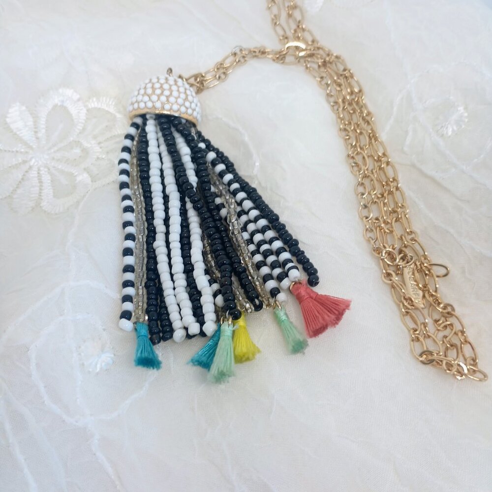 Sugarfix Necklace With Seed Bead And Multi Color Tassel Pendant 31" - Picture 6 of 6